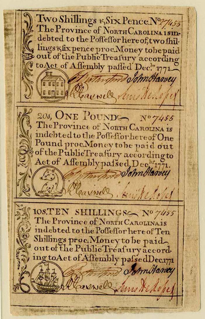 Province of North Carolina Colonial Sheet of 3 Notes dated Dec. 1771 - Paper Money